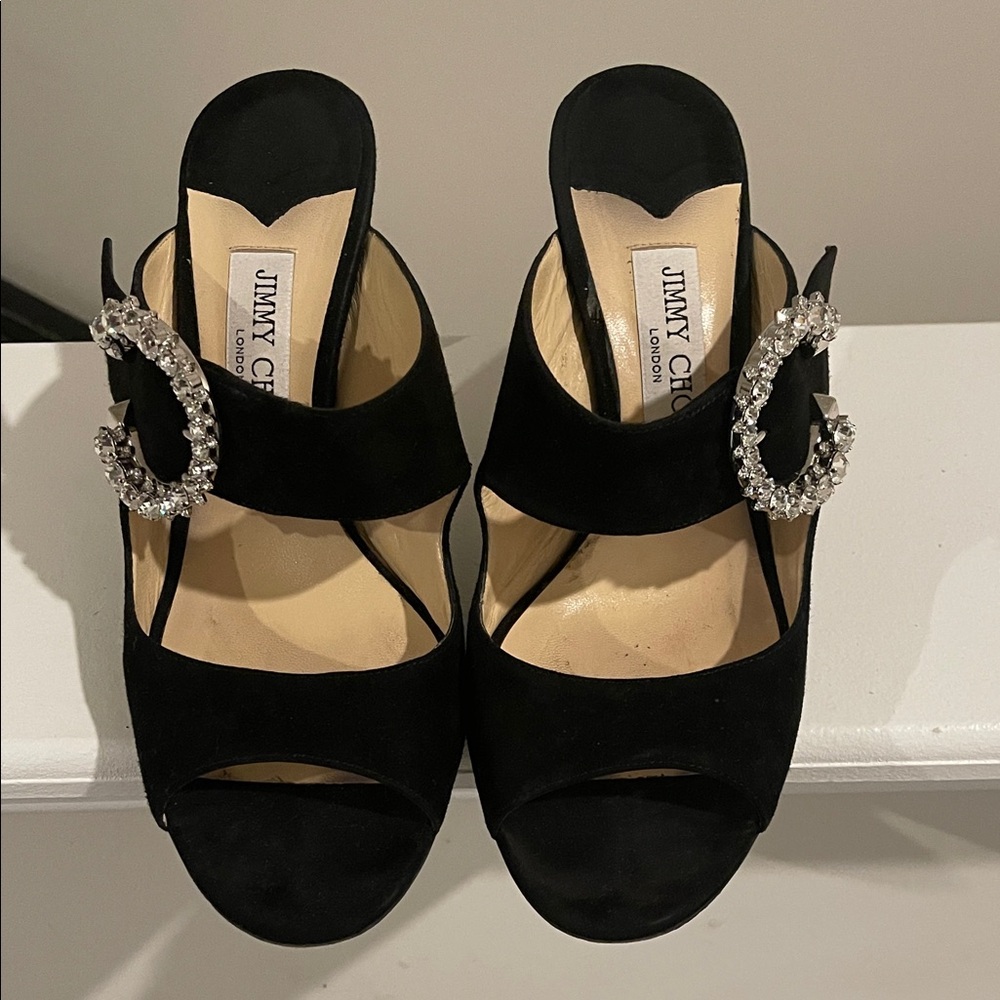 Jimmy Choo Black Heels with Crystal Buckle